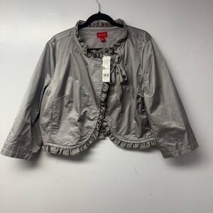 ELLE Cropped Ruffle Jacket Tie Front Opal Gray Lined XL NWT Special occasion